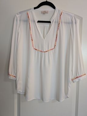 LOFT White Embellished Peasant Blouse Size Medium